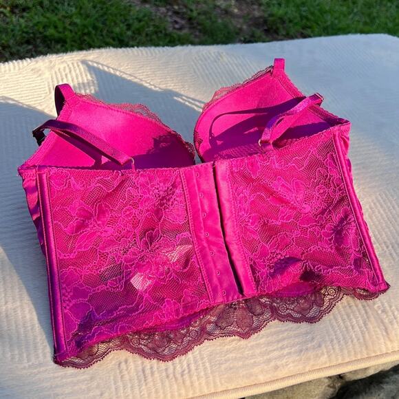 NEW Size 34C Victorias Secret Satin Bombshell Corset Bustier Pink Lace Crop Bra - Picture 5 of 10